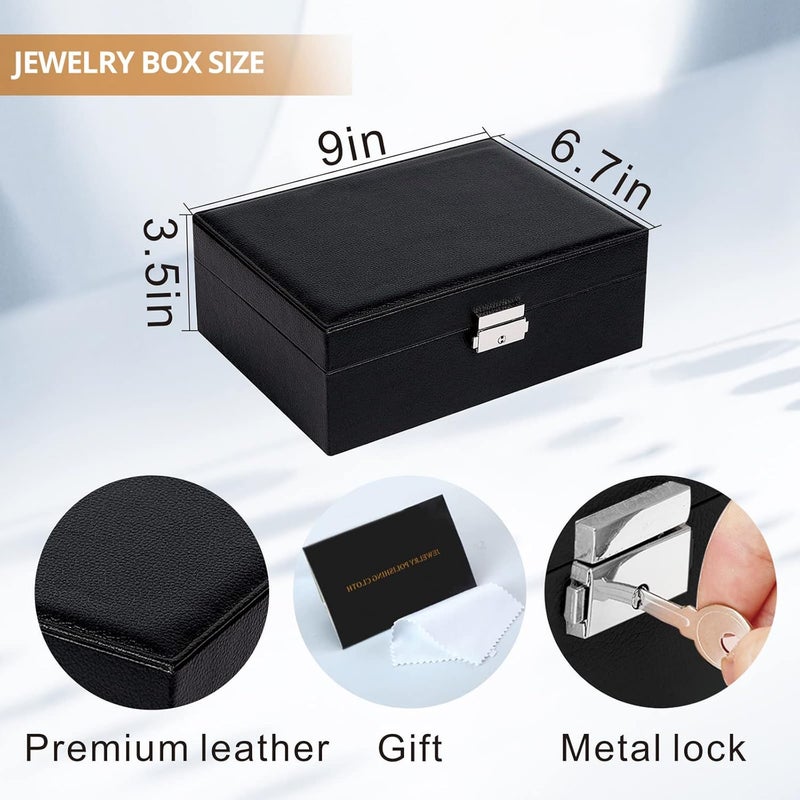 Sanikeon Jewelry Boxes for Women Girls 2 Layers leather Jewelry Organizer Case with Lock Storage Box Removable Tray for Necklace Earring Ring with Polishing Cloth and Jewelry Bags - Image 5